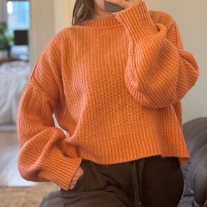 Balloon Sleeve Cozy Boxy Orange Knit Sweater